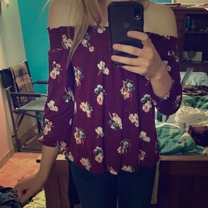 XS Old Navy Maroon Floral Off the Shoulder Top